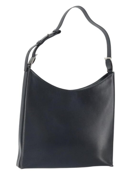Authentic Salvatore Ferragamo Shoulder Bag Leather Black Silver